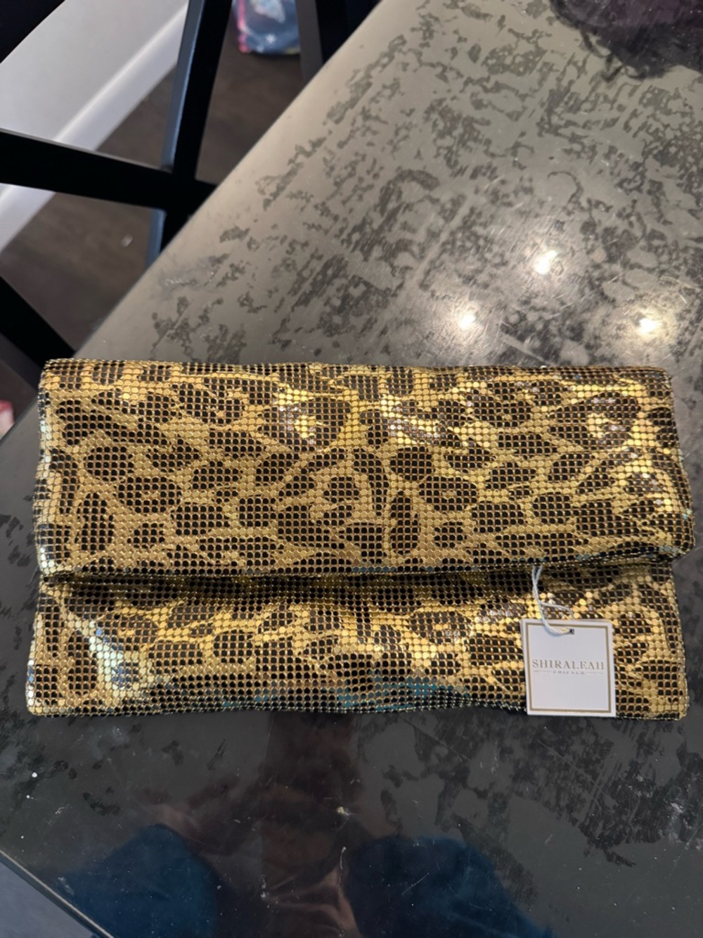 Shiraleah Gold Leopard Metallic Foldover Clutch